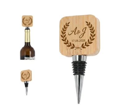 TAPÓN DE VINO DE BAMBOO CON LOGO PERSONALIZADO PARA LOS INVITADOS DE TU BODA